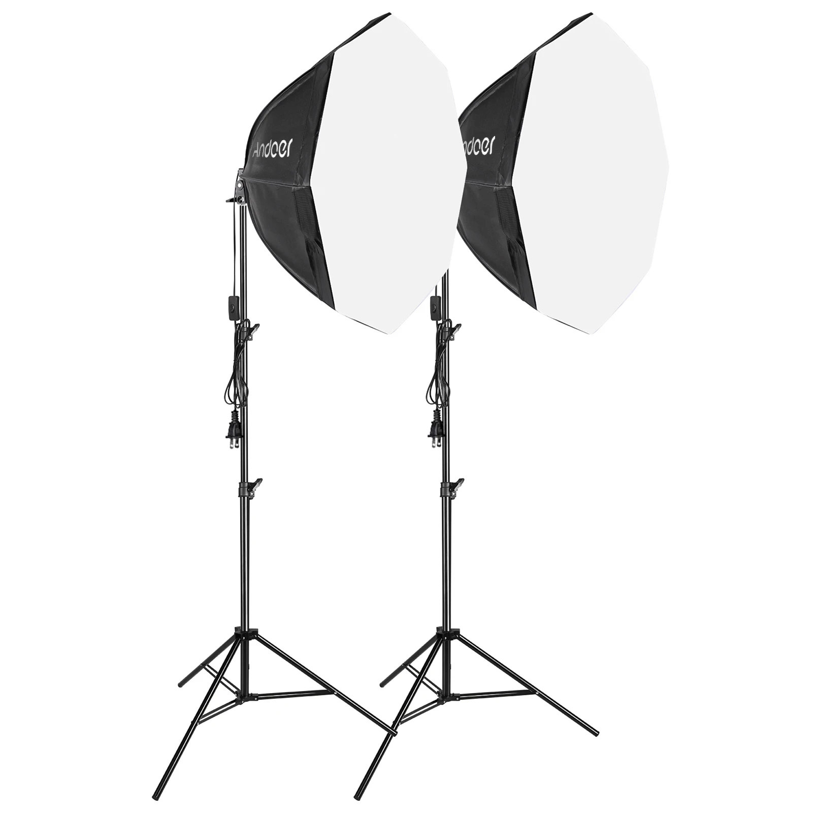 Andoer Studio Photography Softbox Kit with 70cm/28inch Softbox * 2 + 2.1M Metal Tripod Stand * 2 for Live Streaming