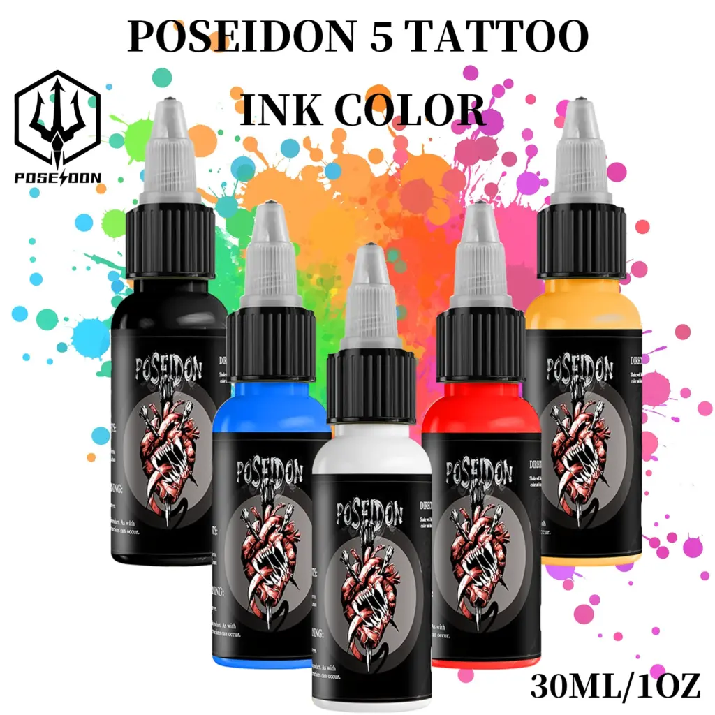 30ML POSEIDON Tattoo Ink New 5 Color Professional Tattoo Pigment Permanent Body Art Pigment Tattoo Ink Tattoo Supplies