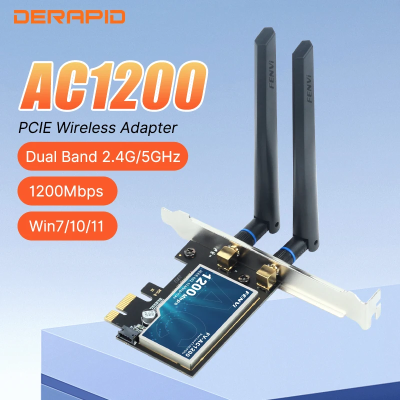 FENVI WiFi 5 PCI-E Network Card AC1200 Dual Band 1200Mbps 2.4G/5GHz 802.11AC With Bluetooth 4.0 For Desktop Windows 10/11 Linux