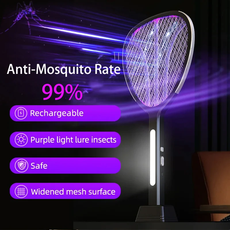 3 In 1 Widening of The Power Grid Electric Mosquito Swatter 3000V C-type Charging Mosquito and Fly Killer