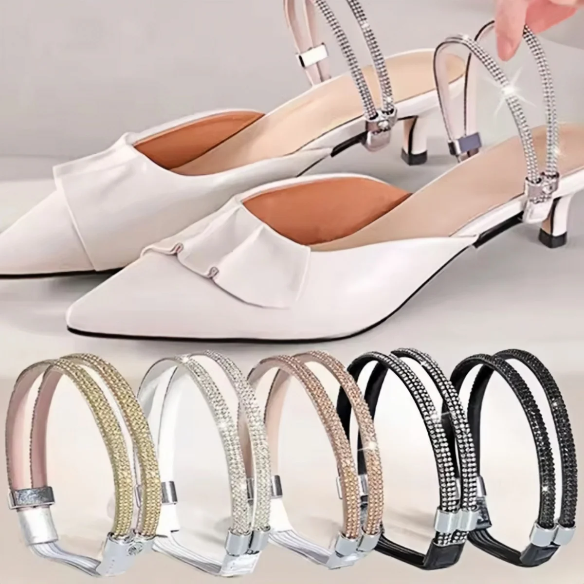1Pair Rhinestone High Heels Shoes Band Anti-loose Women Diamond Shoelaces Anti-drop Heel Straps Belt Drill Elastic Fixed Belts