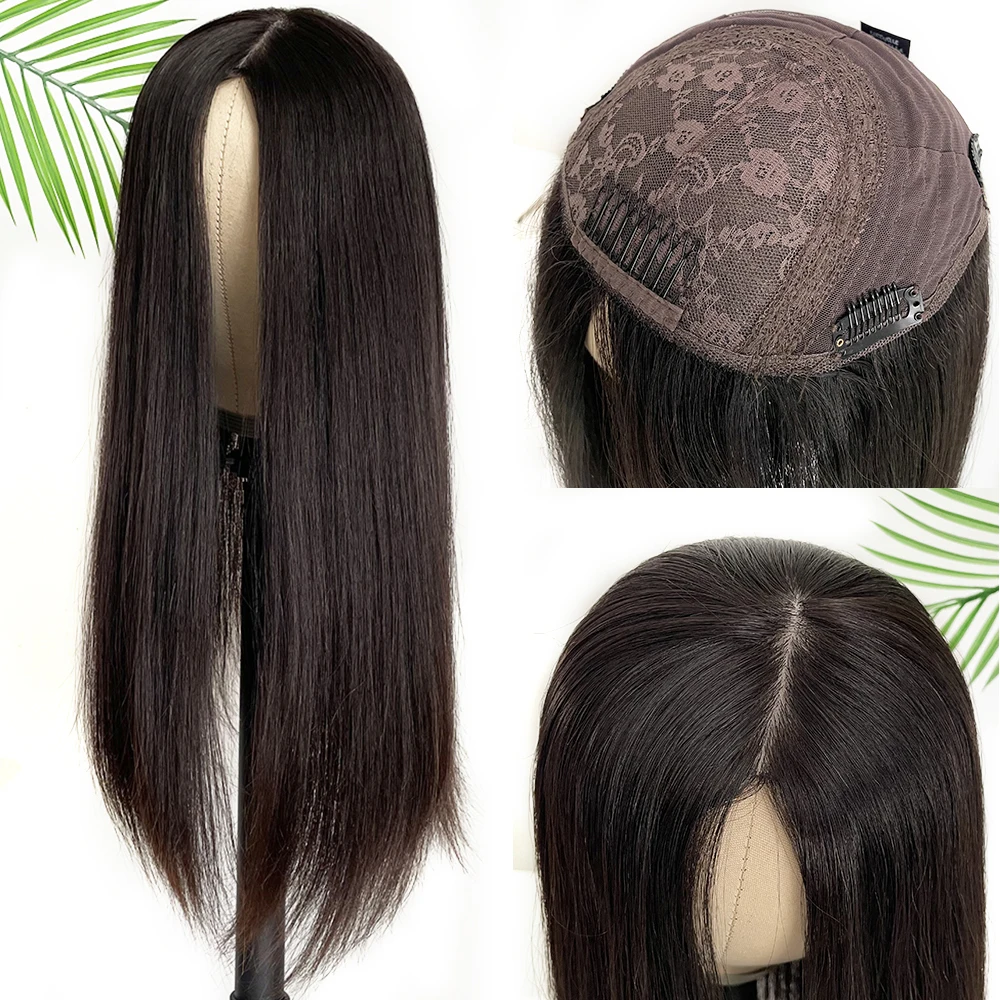 8"x8" Jewish Topper Silk Base Human Hair Topper with 4"x4" Silk Top High Density Straight Hair Jewish Wig Hairpiece for Women