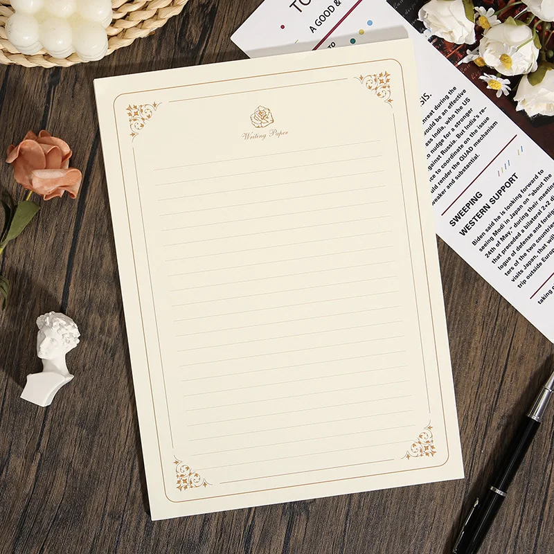 20/50pcs Golden Rose Stationery Set - Vintage Love Letter Paper - A4 Elegant Note Paper for Wedding Invitation