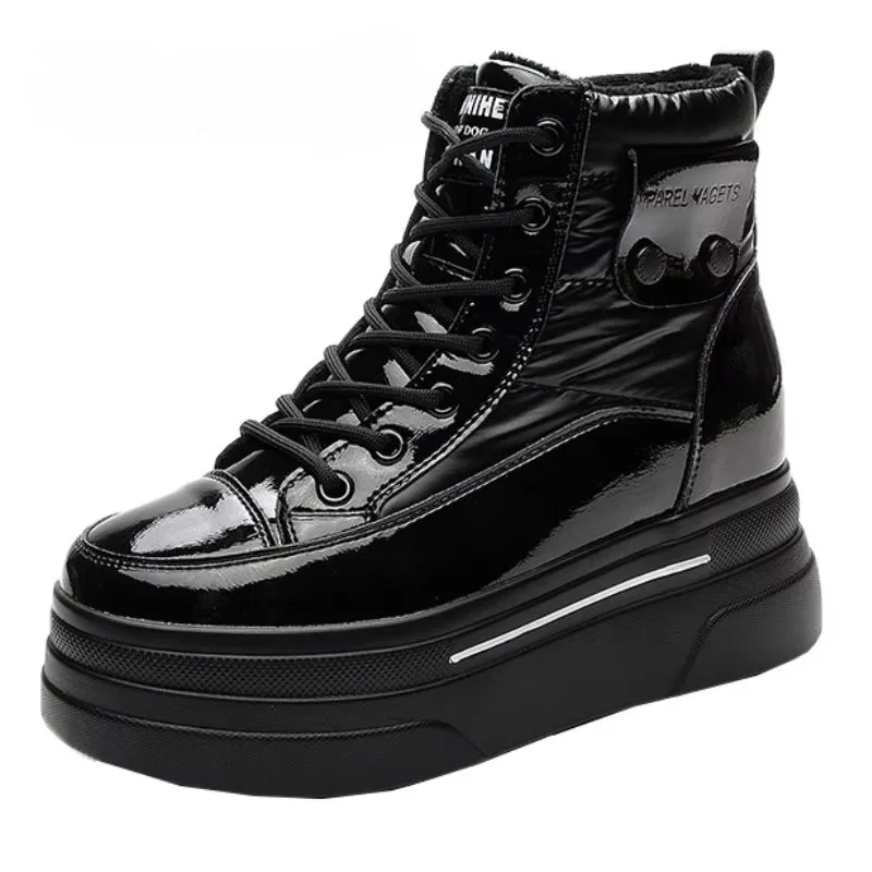 9cm New Down Genuine Leather Women Snow Ankle Booties Platform Wedge Hidden Heels Warm Women Autumn Spring Casual Boots Shoes