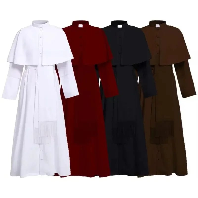 Halloween Costumes Medieval Priest Cosplay Solid Color Spiritual Father Costumes Button Masquerade Party Costume