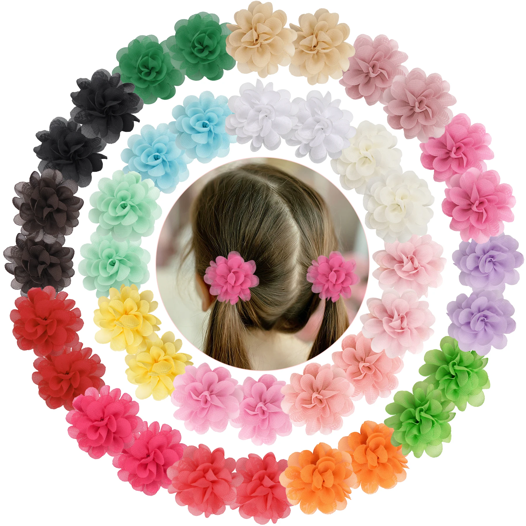 20PCS 2" Chiffon Flower Hair Bows Fully Lined Flower Tiny Hair Clips Fine Hair Girls for Infants Toddlers Set of 20