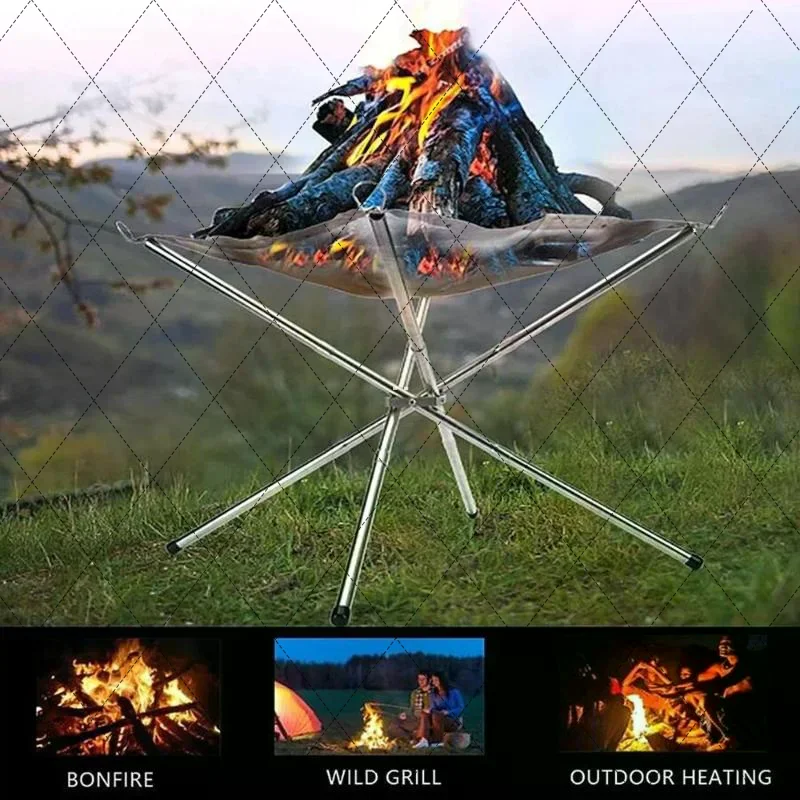 Foldable Steel Mesh Fire Pit, Lightweight Outdoor Heater for Camping, Backyard, Garden; Convenience Carrying Bag Included