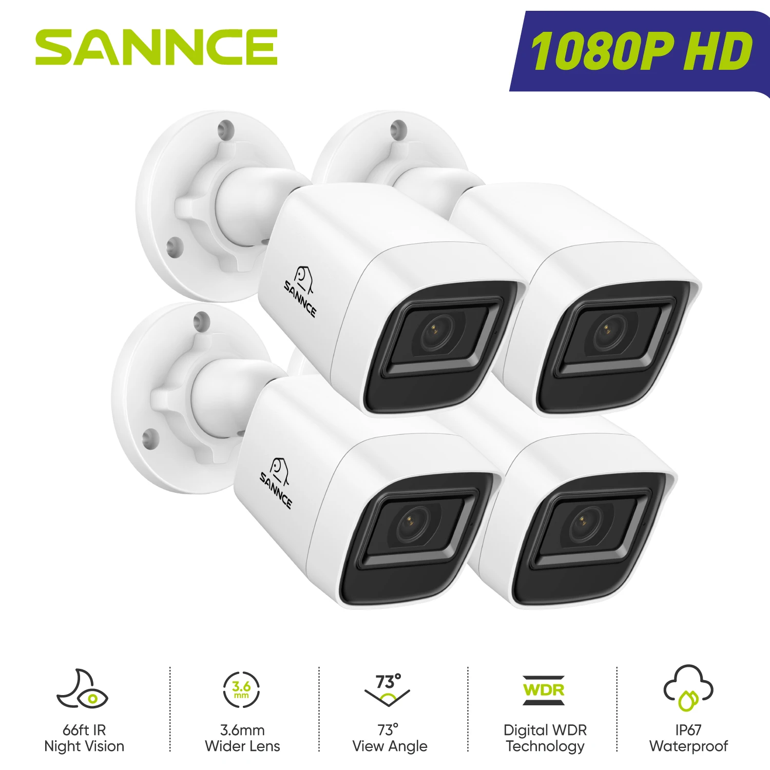 SANNCE 2MP security camera 3.6mm lens 2/4 PCS 1080P bullet cctv camera Home Night Vision auto IR-cut 1080P Analog camera for DVR