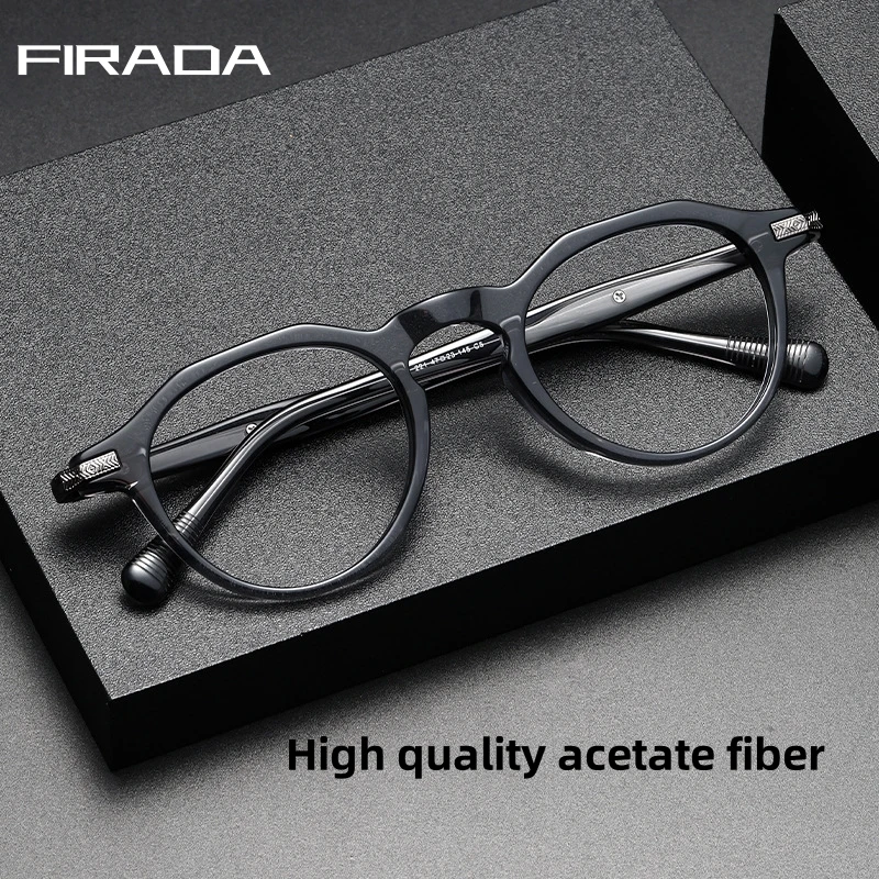 FIRADA 2025 New Fashion Comfort Glasses Retro Luxury Acetate Round Eyeglasses Prescription Eyewear Frames For Men Women 221-C