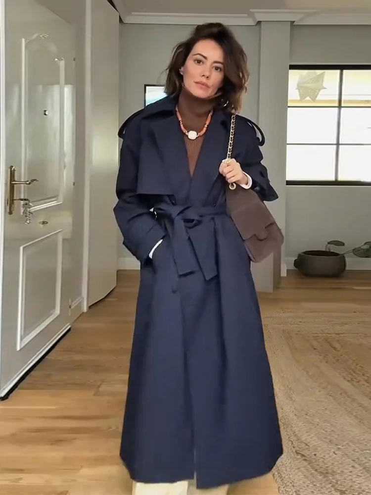  Fashion Striped Women's Trench Coat With Belt Lapel Double Breasted Long Female Windbreaker 2026 Spring Autumn Lady Outerwear