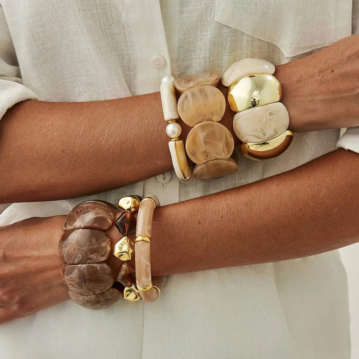 IngeSight.Z 6 Style Boho Punk Geometric Acrylic Resin Elasticity Bangles Women Vintage CCB Beads Bangle Bracelets Charm Jewelry