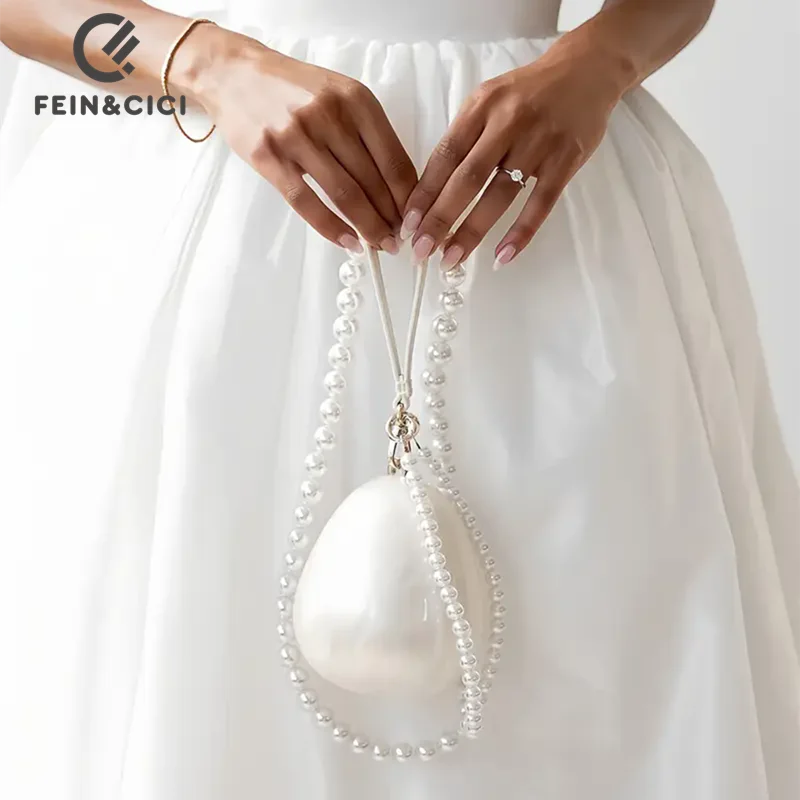 Women mini Acrylic egg bag cute pearl Evening Clutch Bag with beaded strap For Wedding Party Luxury purse And Handbag Designer