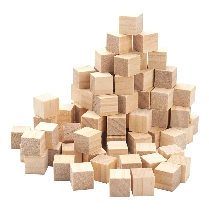 50pcs 2cm Wooden Blocks, Unfinished Natural Solid Wood Cube Block for DIY Project Craft Making Painting DIY Home Decor
