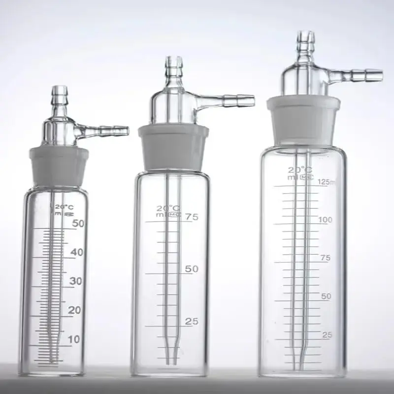 10ml/25ml/50ml/75ml/125ml/250ml/275ml Transparent Lab Glass Impact Absorber Bottle Absorption Tube Gas Sampler Bottle