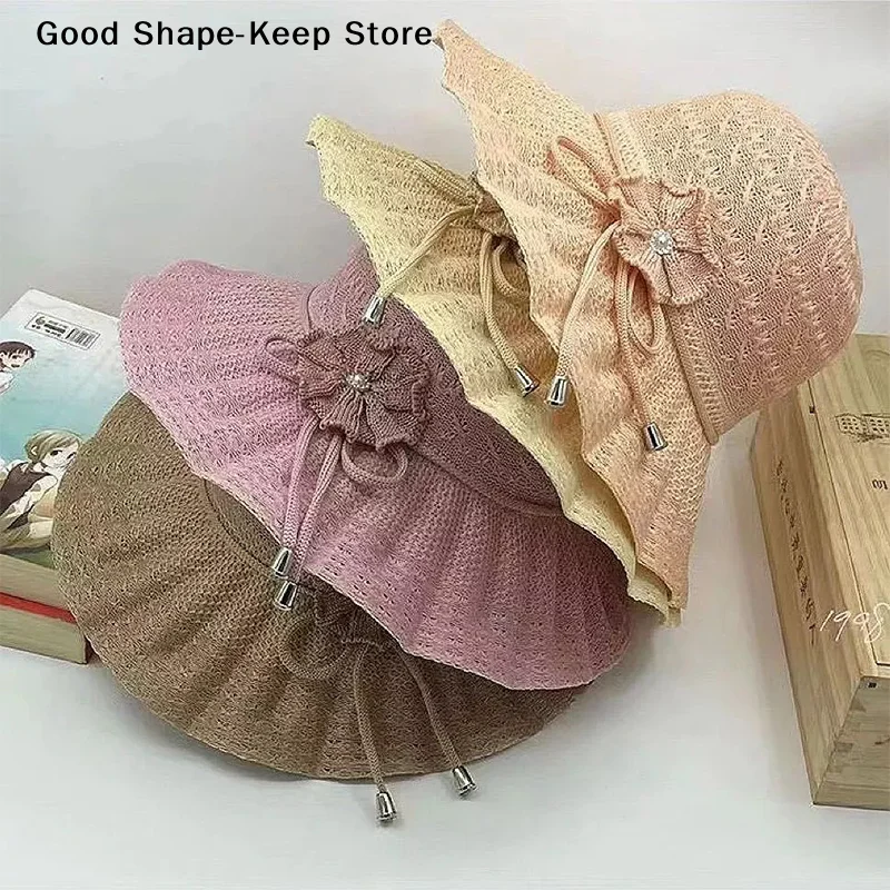 Fashion Casual Wide Brim UV Protection Straw Hat Breathable Beach Cap Bucket Hat Summer Sun Hat