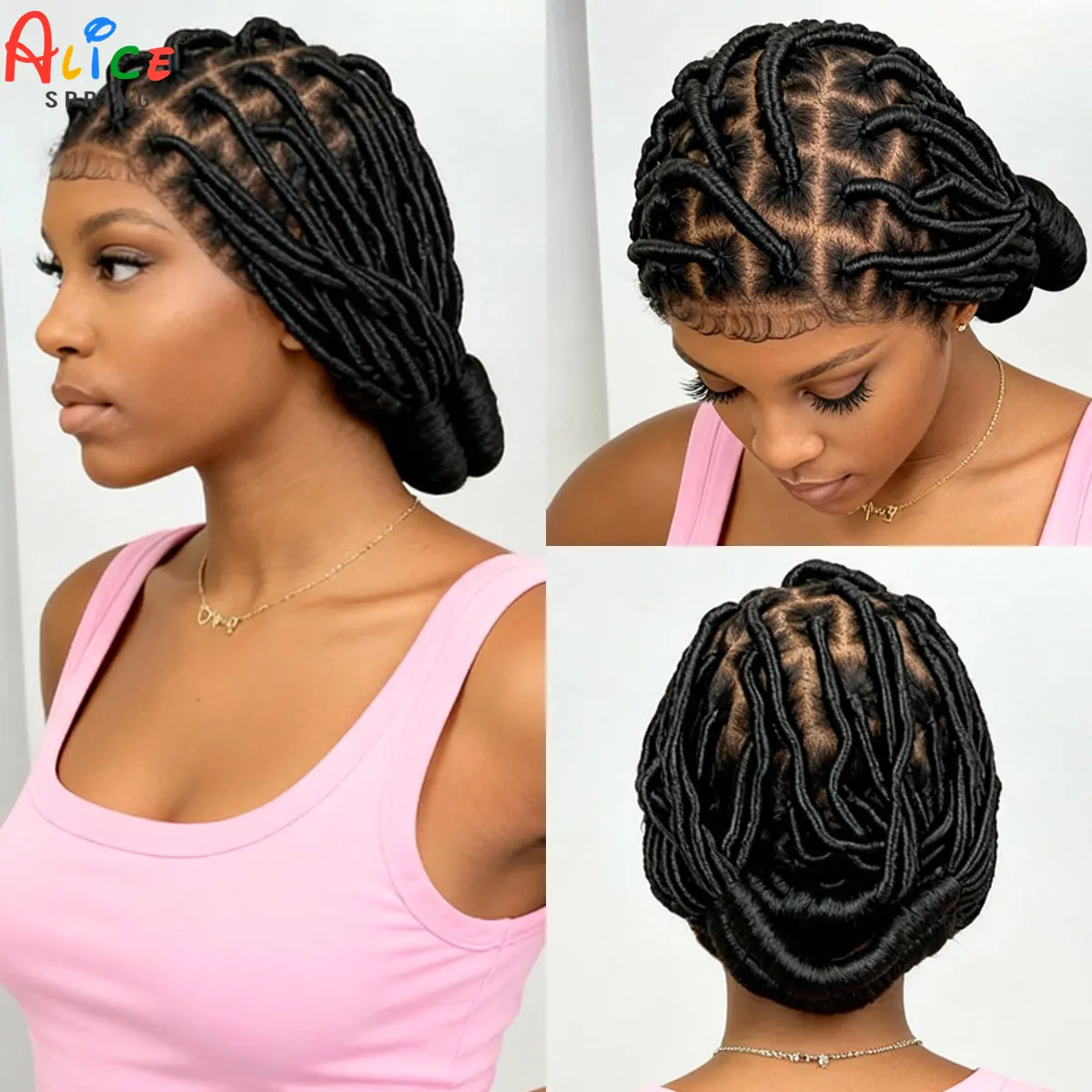 Bantu Braided Wigs Synthetic Full Lace Handmade Cornrow Braided Wigs Natural Knotless Braids Wigs with Baby Hair for Black Women