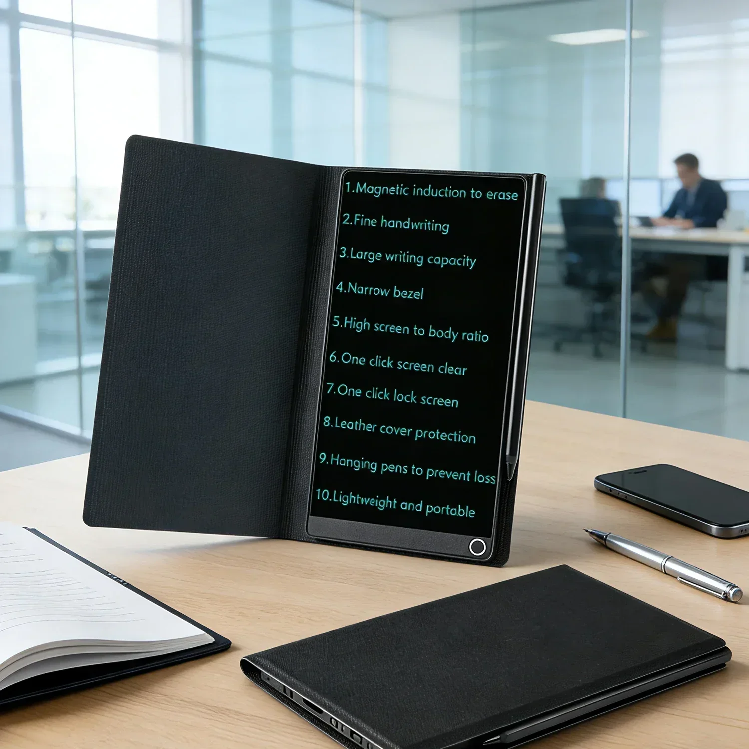 6.5 Inch LCD Writing Tablet with Leather Case Full Screen Reusable Digital Notepad Portable Use for Office Study Teaching