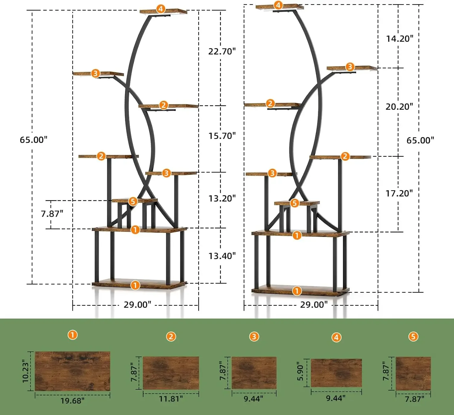 Plant Stand Indoor with Grow Lights - 8 Tiered Tall Plant Shelf, 65" Metal Corner Shelf for Indoor Plants Multiple, Large Curved