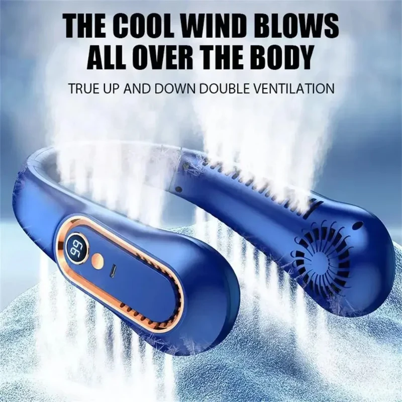 Portable Bladeless Neck Cooler Fan - 5-Speed Adjustable with Smart Digital Display, USB Rechargeable for Summer Travel