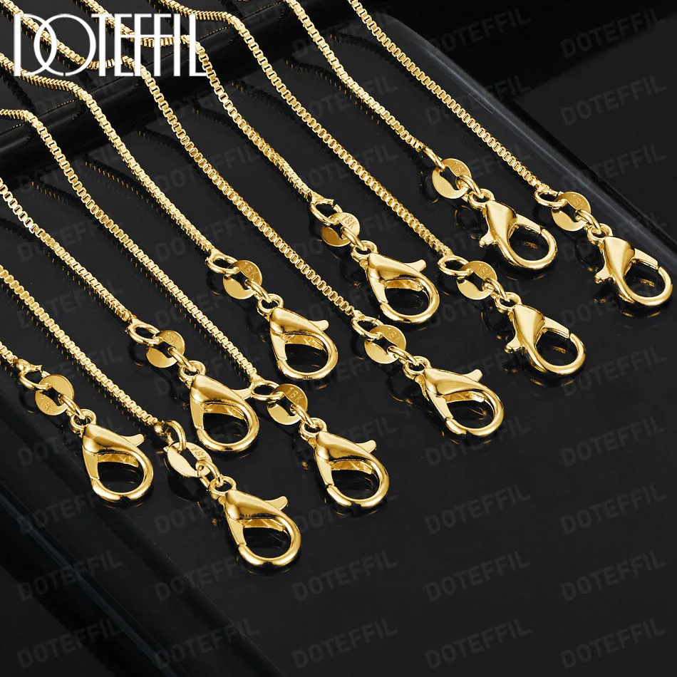 DOTEFFIL 1MM Box Chain Necklace 18K Gold 1/5/10pcs/Lot 16-30 Inch For Woman Man Fashion Jewelry