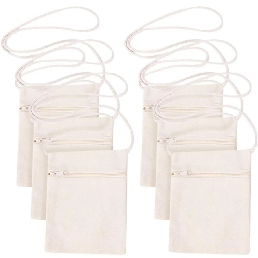 6 Pcs Blank DIY Draw Canvas Cross Body Bags Children's Zipper Shoulder Bags Kids Purses Painting Craft Fabric Bags for DIY Party