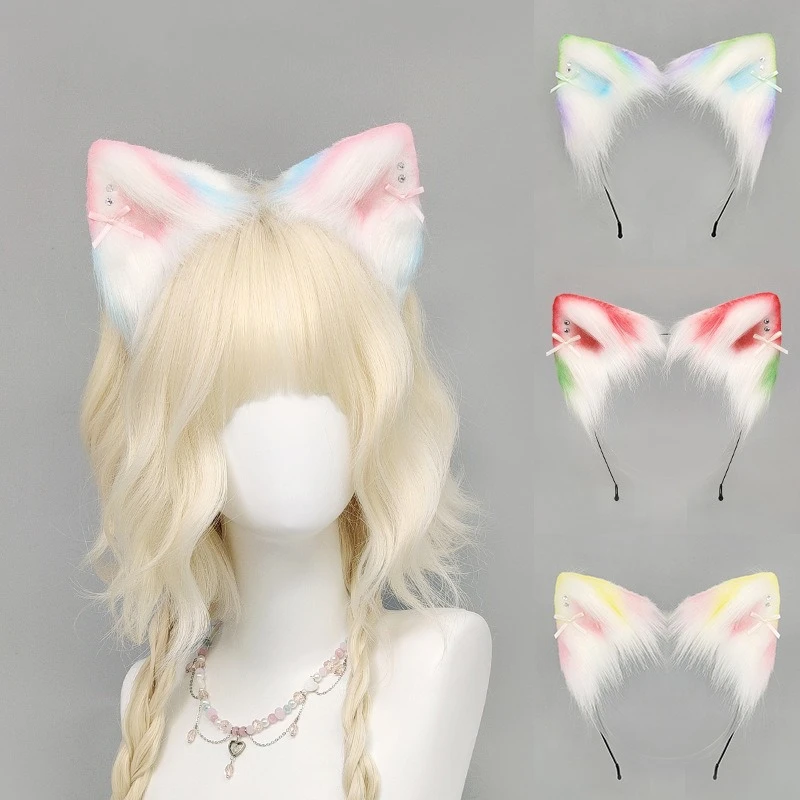 Handmade Faux Fur Animal Ears Headband Furry Cat Fox Ear Hairhoop Headwear Costume Accessory for Cosplay Masquerade