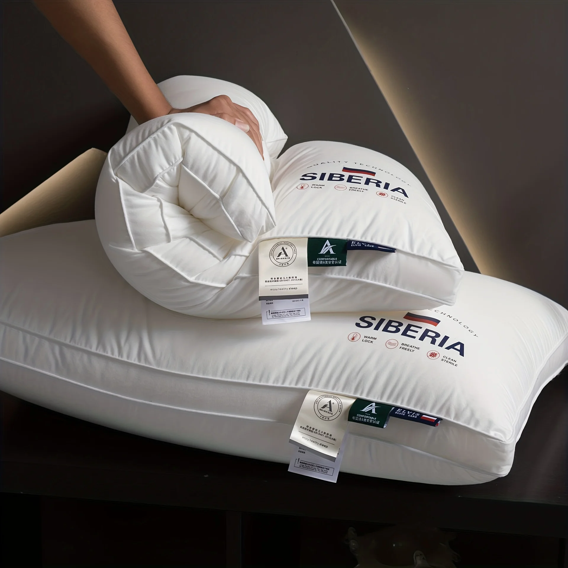 All Cotton Pillow with Thickened and Encrypted Core for Neck Protection, Available in 3 Heights, Bedroom Pillow, White