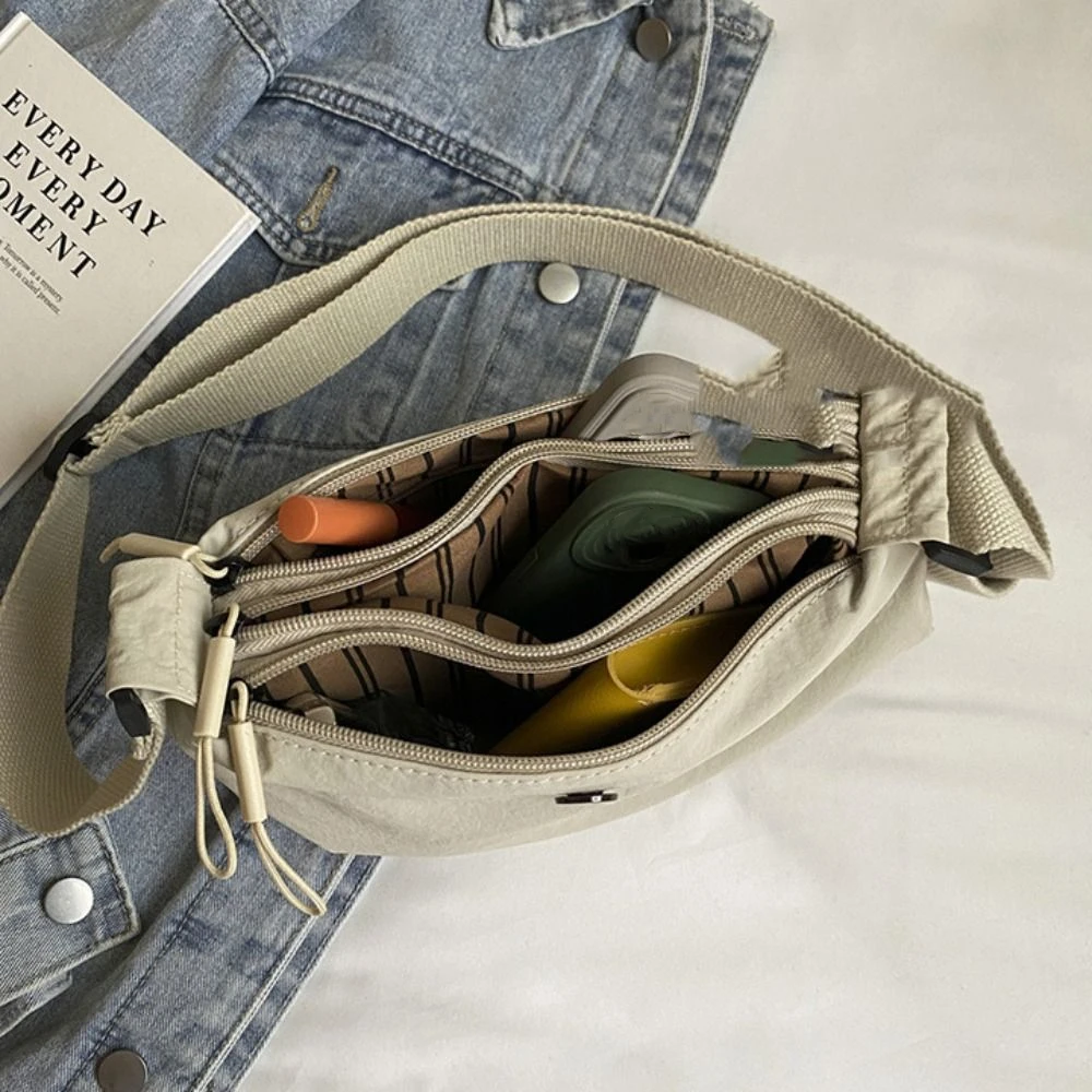 Multi-functional Nylon Crossbody Bag Niche Design Zipper Waterproof Shoulder Bag Solid Color Korean Style Small Phone Bag Women