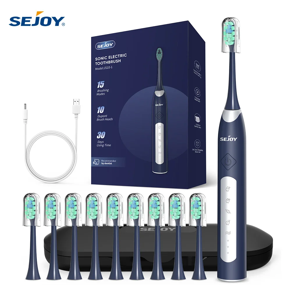 Sejoy Electric Sonic Toothbrush with 10 pcs Replacement Heads Rechargeable Waterproof Electronic Tooth Brushes