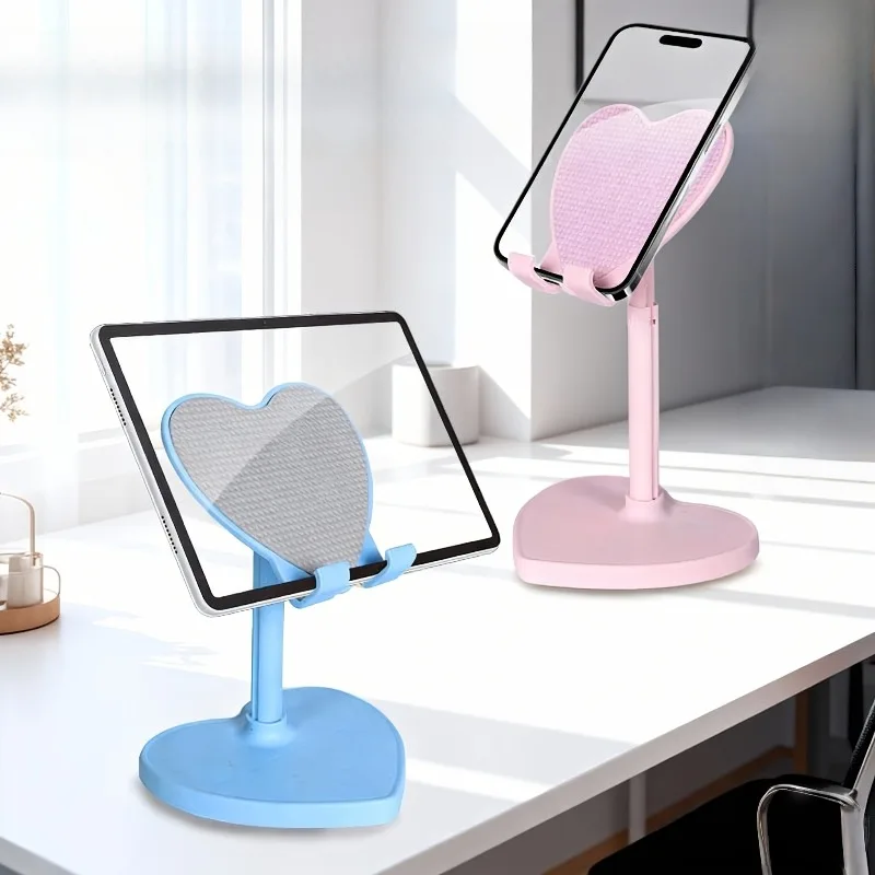 Adjustable Phone Stand with Heart-Shaped Mount | Retractable Desk Cell Phone Holder, Flexible & Portable Phone/Tablet Stand