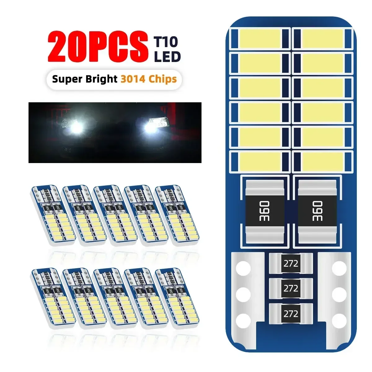 NEW 20pcs Car LEDs Light T10 168 194 W5W 24 LED 3014 Clearance Lamp Parking Lamps Side Lights DC12V Universal White 6000k