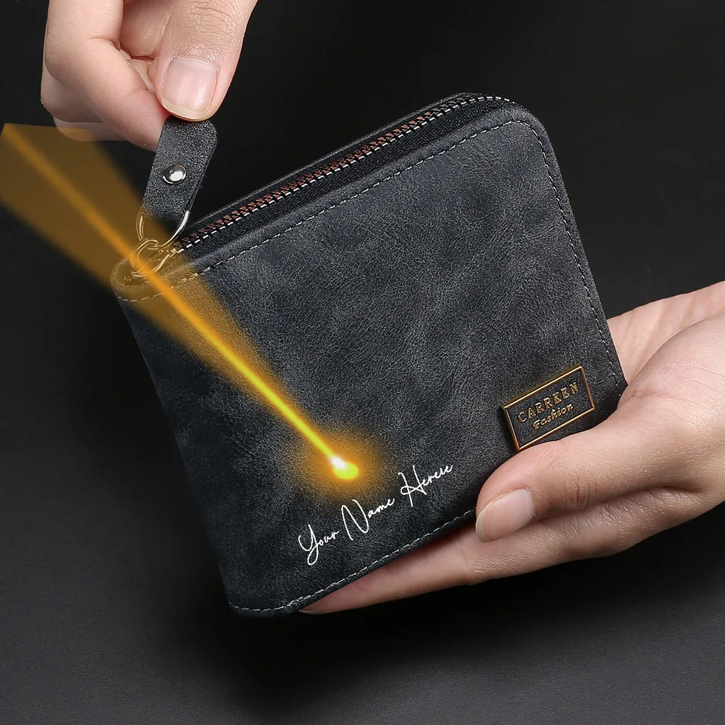 Personalized Engraved Name Men's Wallet Custom Short Zipper Wallet with Coins Purse Premium Organizer Father's Day Prefect Gifts