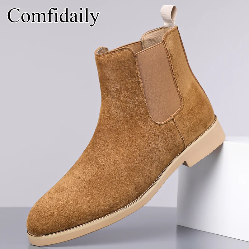 Men's Chelsea Boots British Style Versatile Fashion Leather Boots Retro Comfortable Male Boots