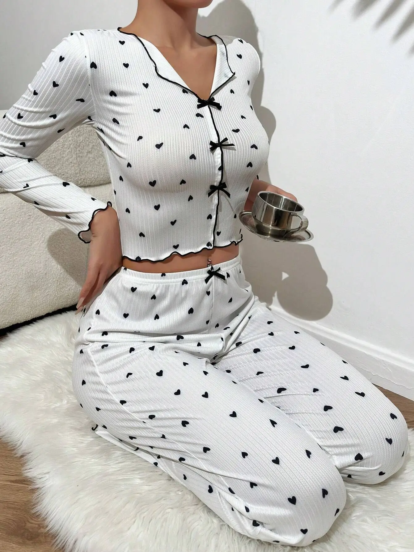 Spring Autumn Pajamas Sets for Women Long Sleeve Tops Long Pants 2 Piece Set Home Suit Night Wear Sleepwear Pijamas