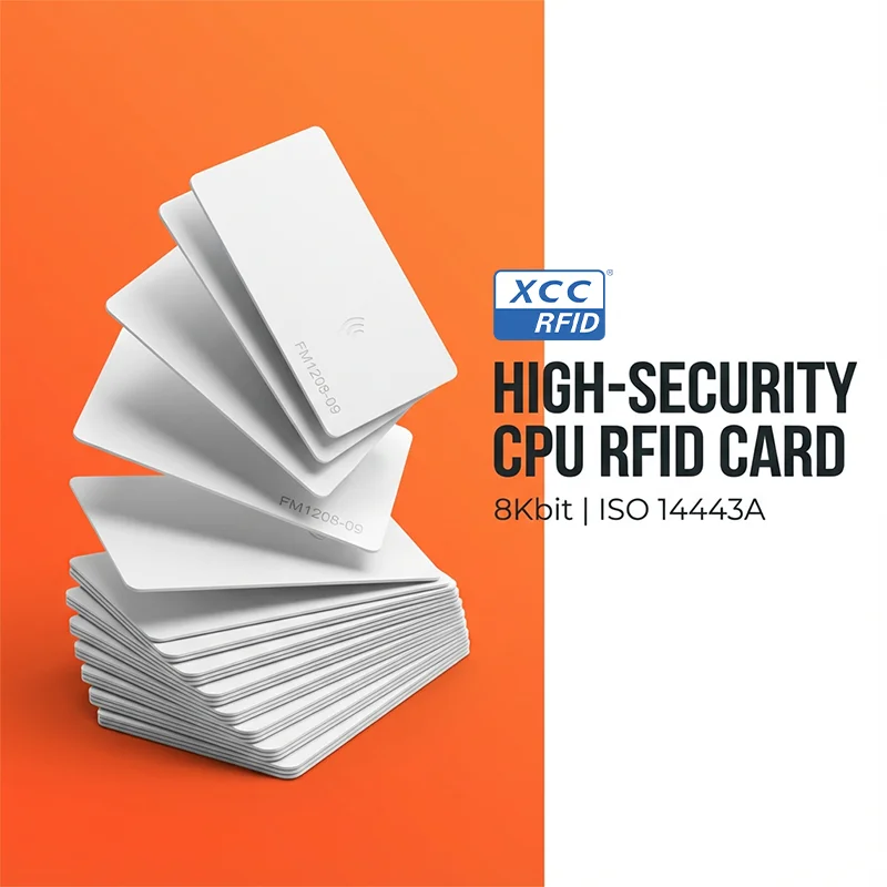 FM1208-09 High Security Laminated PVC Smart Card 13.56MHz 8K Memory ISO 14443A Blank White RFID CPU Card for Access Control