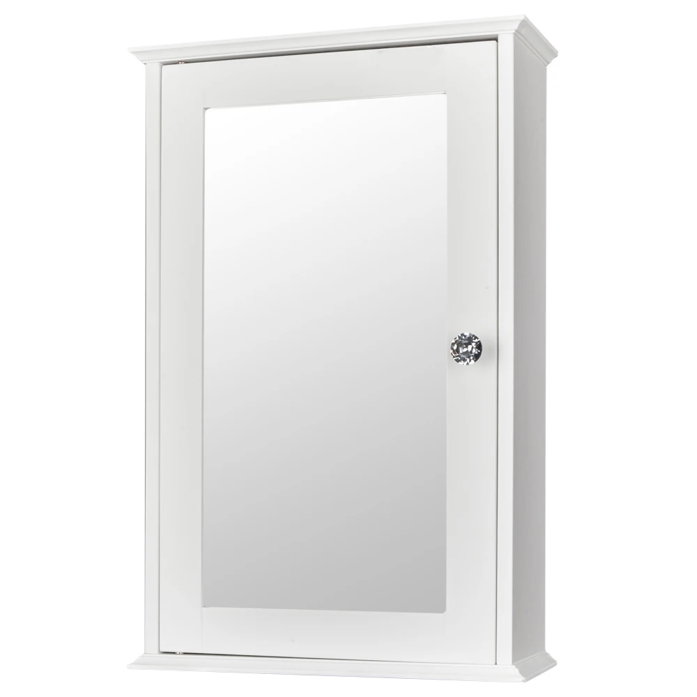White Single-Door Mirror Bathroom Wall Cabinet with Shelf