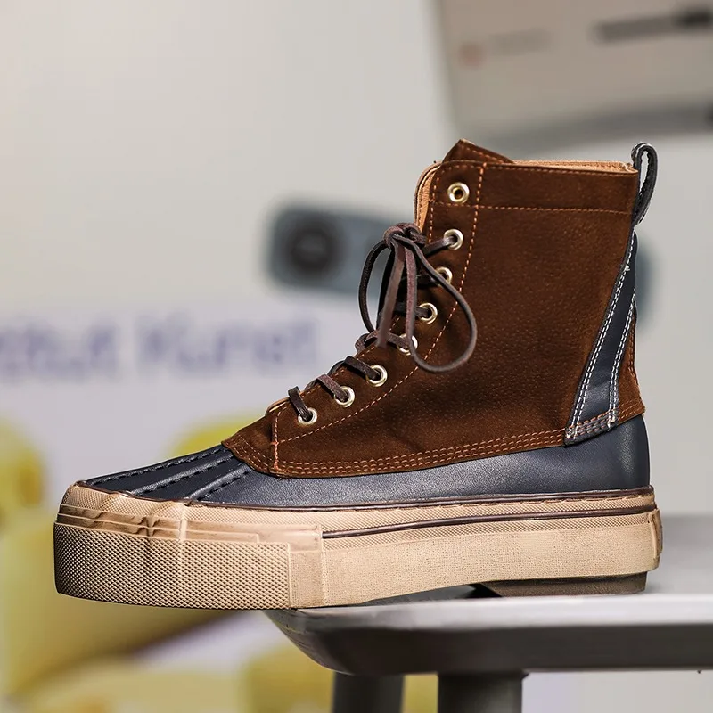 Men Outdoor High-top Boots Tactical Military Boots Thick-soled Shoes Lightweight Wear-resistant Hiking Shoes Men Motocycle Boots