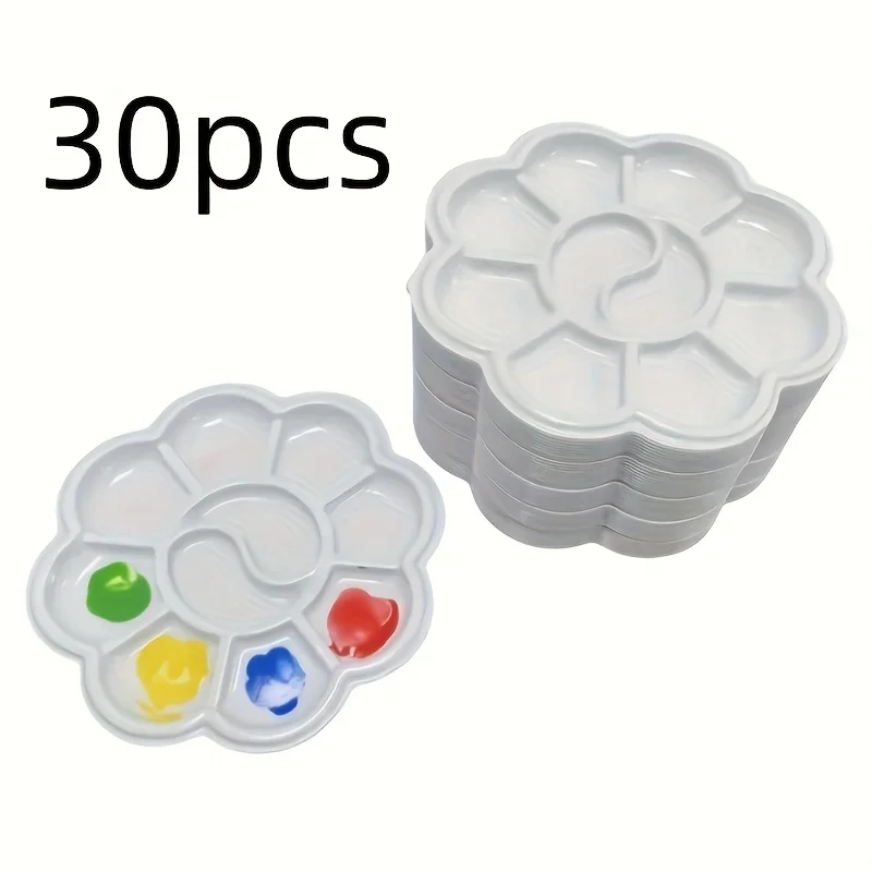 30-Pack Mini Flower-Shaped Plastic Palette Set, Ideal for Watercolor, Acrylic & Gouache Mixing - Art Supplies