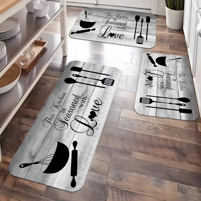 Grey Wood Grain Kitchen Letter Mats, Outdoor Theme Kitchen Mat, Living Room Bedroom Mat Rugs for Kitchen Hallway Laundry