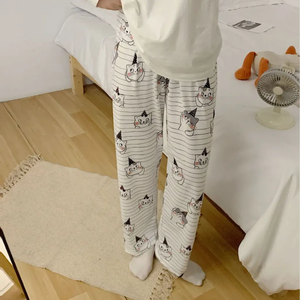 Women's Sleepwear Wide Leg Home Pants Thin Outerwear Trousers Cartoon Simple Style Four Seasons Universal Long Pants