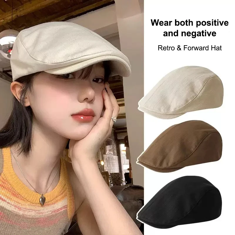 Spring Autumn British Style Retro Newsboy Hat For Women Men Versatile Japanese Style Simple Forward Hat Vintage Style Peaked Hat