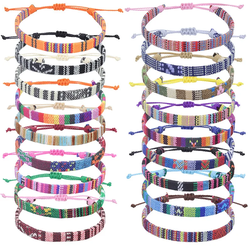 Woven Ethnic Nepal Bracelet Boho Women Men Fabric Thread Rope Hand Wrist Strap Weave Braid Wristband Luck Friendship Knot Bangle