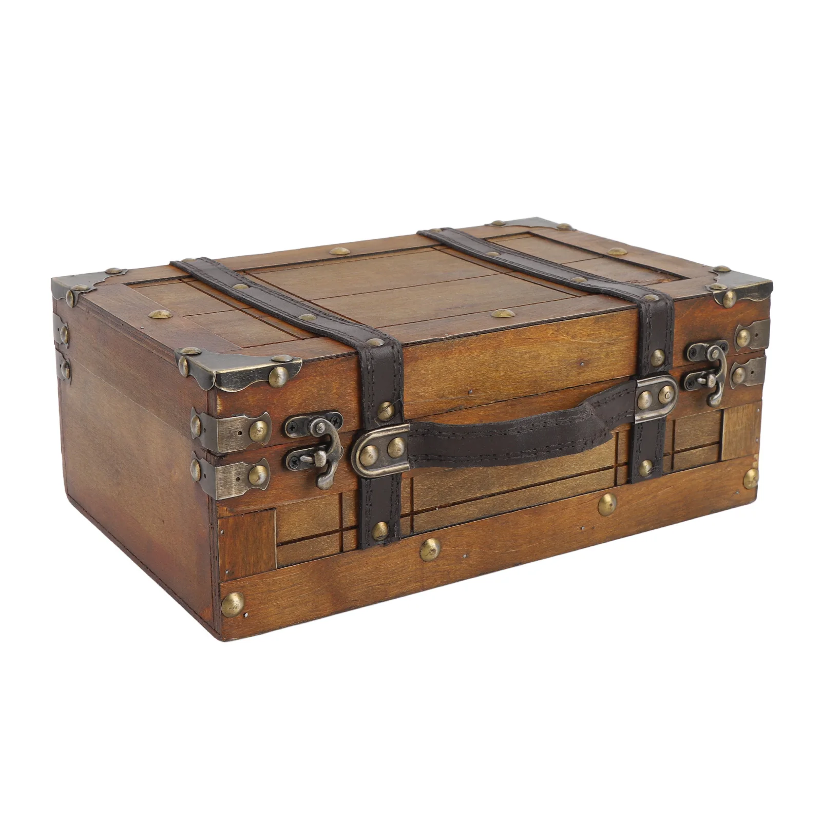 Wooden Treasure Chest Portable Vintage Jewelry Ticket Box Wood Storage Trunk Handbag for Storing Clothes Toys Photo Prop
