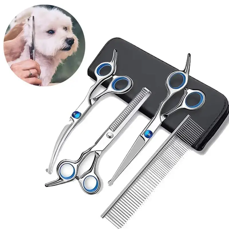 4pcs Pet Safe Scissors - Ambidextrous Stainless Steel Dog Grooming Shears with Safe, Round Head for Precision Trimming