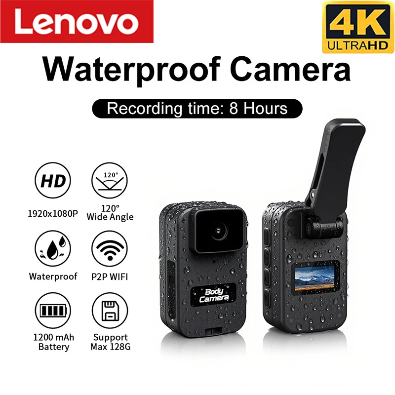 Lenovo Mini 4K Waterproof Sports Camera 12MP 8 Hour Recording 0.98 Inch Screen Helmet Mount Cycling Diving Motorcycle Action Cam