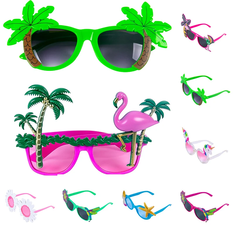 Flamingo Coconut Tree Luau Party Sunglasses Funny Hawaiian Glasses Fun Summer Kids Party Favors Tropical Beach Pool Party Props