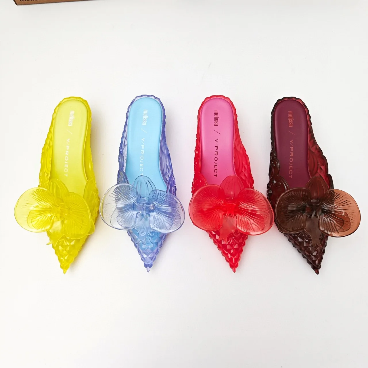 Design Big Butterfly Knot Melissa Women Flat Mules Sandals High Quality Cozy Patent Leather Pointed Toe Back Strap Shoes