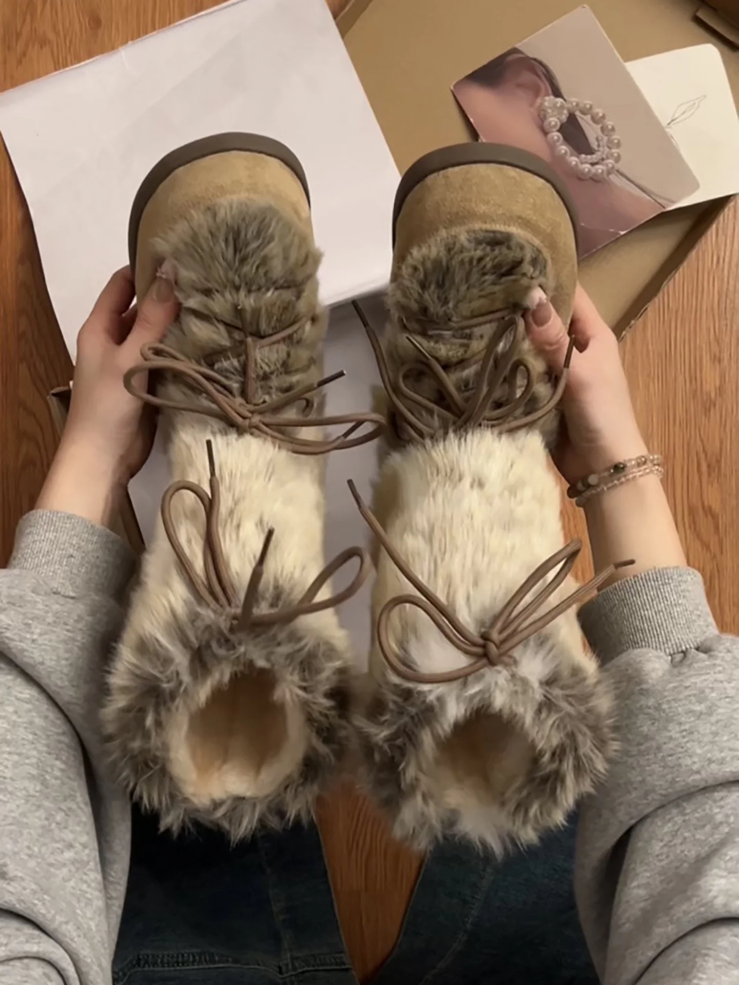 Thiened Fce Lined Anti-Slip Winter Snow Boots Women's ort High Heel Cotton oes Warm Plu Booties Korean Sle Rubbe...