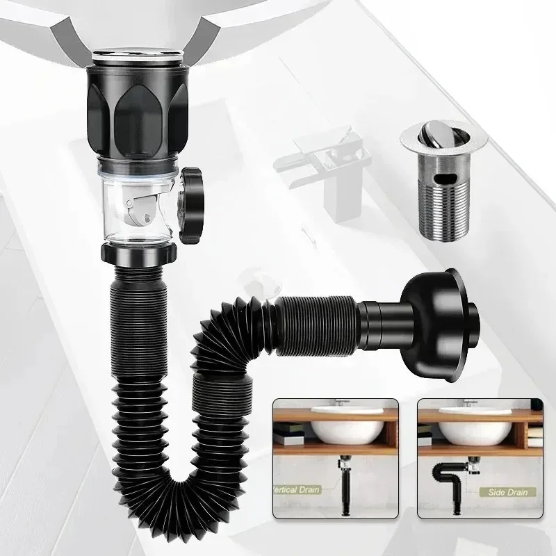 Universal Flip Stainless Steel Washbasin Washbasin Sink Wall Drainage Pipe Kitchen Bathroom Accessories Anti Odor Drainage Pipe