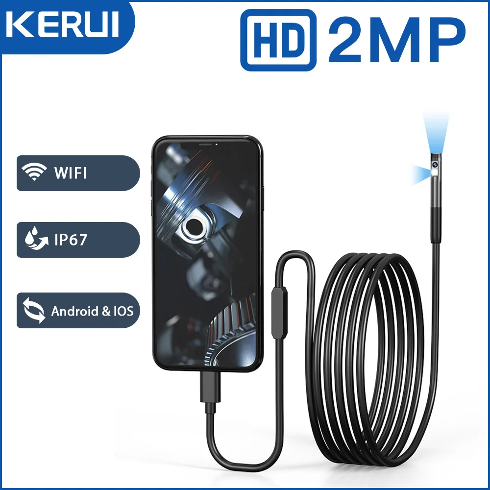 KERUI 2MP Industrial Endoscope Camera Single/Dual Lens Mini Inspection Camera for Iphone Waterproof Pipeline Borescope Type C